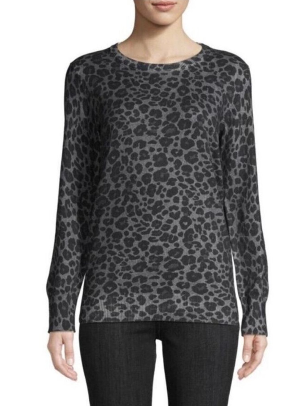 Equipment Leopard-Print Crewneck Sweater in Gray and Black